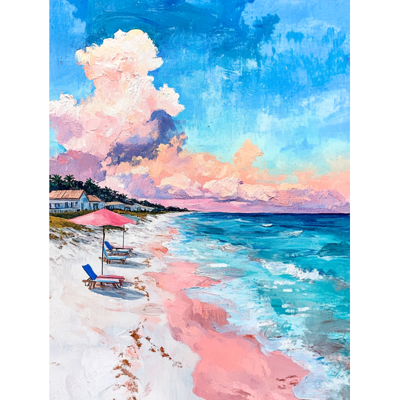 Pink Beach Sunset Canvas Art Print Suitable for Living Room Bedroom Bathroom Office and Hotel Decoration.