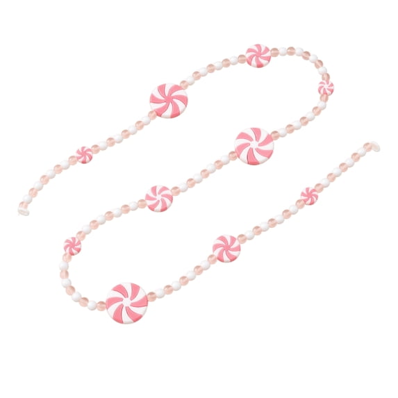 Pink Beaded Necklace with Two-Tone Pinwheel Candy Design, Pink and White, for Holiday Tree Display, Christmas Decoration