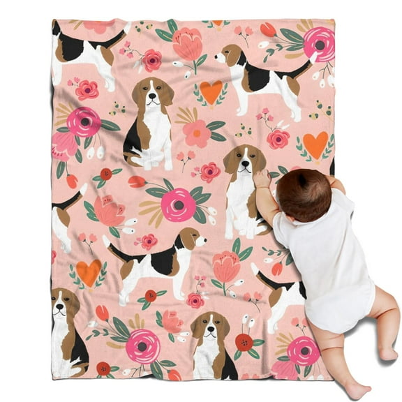 Pink Beagle and Flower Blanket,Comfortable Soft Flannel Throw Blanket,All Season,Warm Lightweight Blankets for Sofa Bed Couch Living Room Chair,30"x40"(80x100cm)