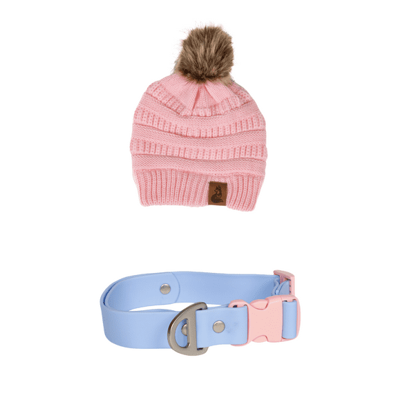 Pink Beanie with Pom & Waterproof Collar Matching Set