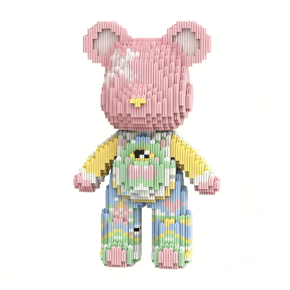 Pink Bear Building Blocks Set, Cute Bear Decor, Gift for Birthdays, Decorative Home Office Table Centerpiece Decor