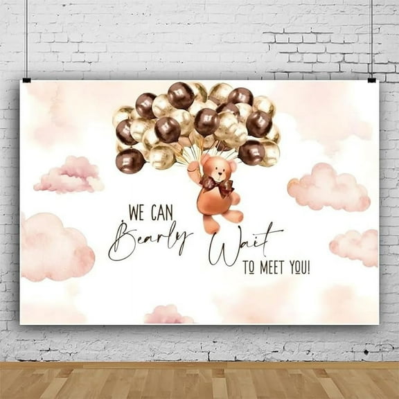Pink Bear Shower Backdrop We Can Bearly Wait to Meet You Photography Background for Girl Pink Cloud Watercolor Balloon Baby Shower Newborn Party Banner Decor Booth Props Supplies