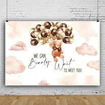Pink Bear Shower Backdrop We Can Bearly Wait to Meet You Photography Background for Girl Pink Cloud Watercolor Balloon Baby Shower Newborn Party Banner Decor Booth Props Supplies