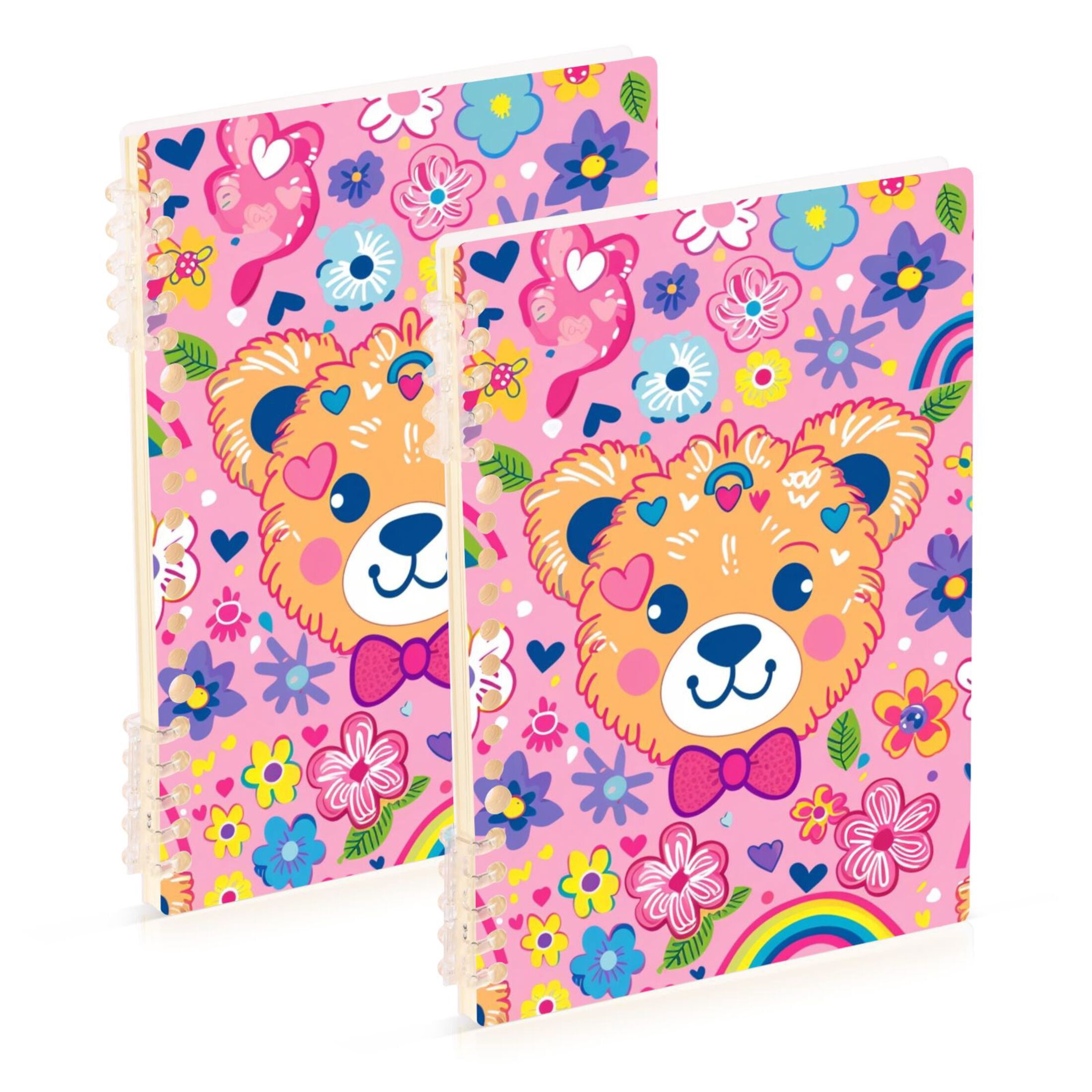 Pink Bears Face Flowers Ring Binder Notebook Journey Note Diary College ...