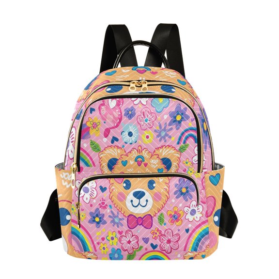 Pink Bears Face Flowers Travel Laptop Backpack Casual Daypack Lightweight Bookbag Compartment for Business