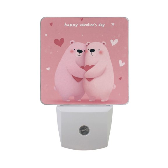 Pink Bears in Love Valentine LED Night Light Sensor Lamp Plug-in Adjustable Brightness 2 Pack