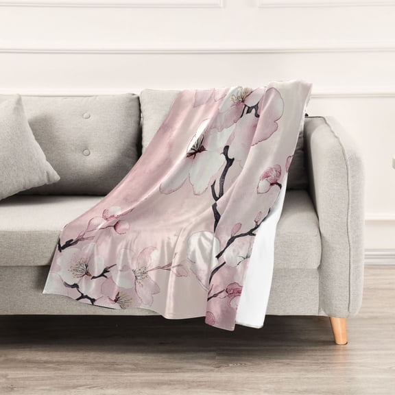Pink Beautiful Flowers Throw Blanket 60" x 90" Soft and Warm Blankets for Couch Sofa and Bed