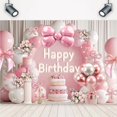 thumbnail image 1 of Pink Beautiful Happy Birthday Girl Backdrop Pink Bow Flowers Balloons Elegant Floral Coquette Pastel Princess Women Birthday Photography Background Banner Fabric Photo Shoot Decor Props, 1 of 3