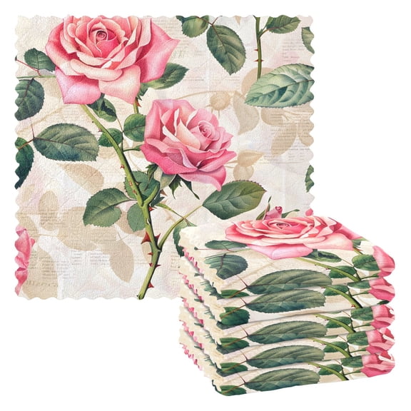 Pink Beautiful Rose Kitchen Towels 6 Pcs Dish Towels Absorbent Soft Quick Dry Towel Dish Rags for Washing Dishes