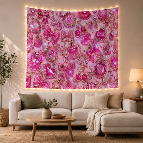 Pink Beauty and Jewelry Collage Tapestry Wall Hanging