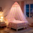 thumbnail image 1 of Pink Bed Canopy for Girls with Glowing Stars Premium Canopy Bed Curtains Fits Single, Twin, Full, Queen Size Kids Bed, Princess Netting Room Decor, Ceiling Tent to Cover Toddler, Canopy for Bed, 1 of 7