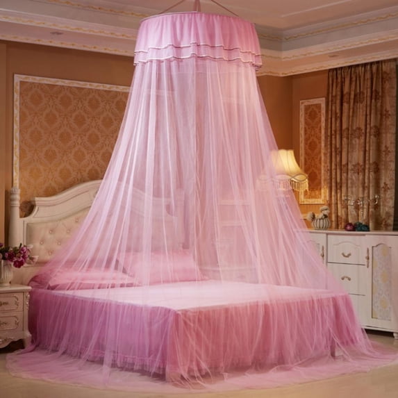 Pink Bed Canopy for Girls Mosquito Net Princess Crib Netting Room Decor, Ceiling Tent to Cover Toddler Crib, Single, Twin, Full, Queen Size Kids Bed Curtains