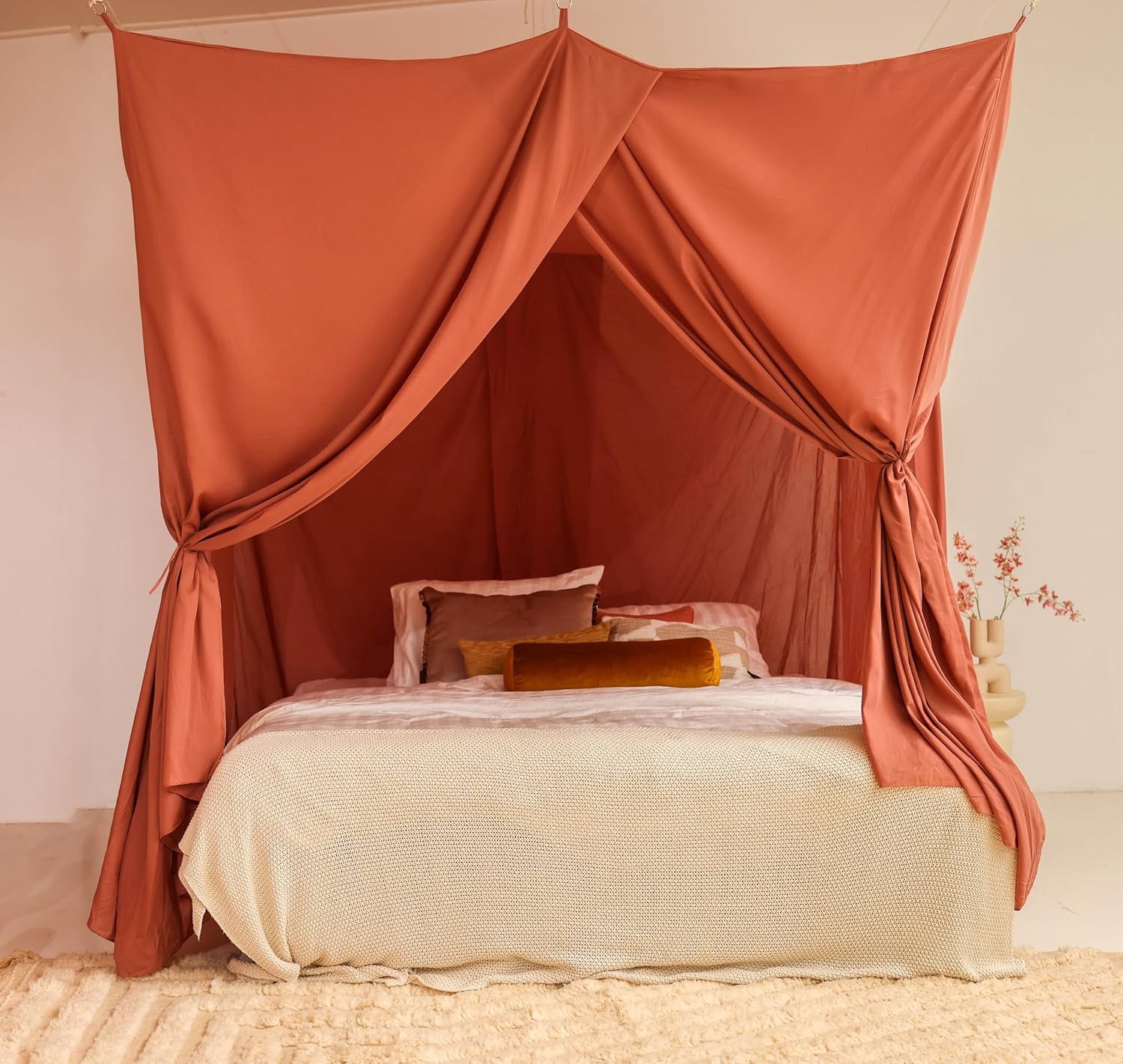 Pink Bed Canopy for Queen and King-Sized Beds | Bedroom Decoration for Teens or Adults | Rectangular Shape Insect Netting | Mosquito Net in Multiple Colors and Sizes