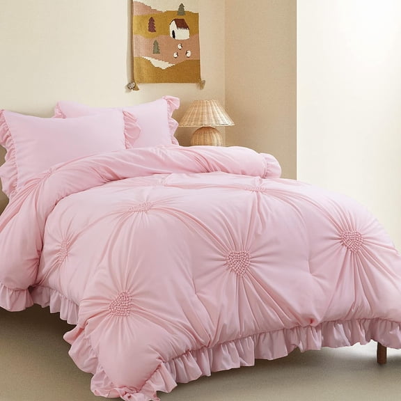 Pink Bedding Kids Comforter Sets for Girls Ruffle Bedding Set Full/Queen Size with 2 Pillow Shams, Blush Pinch Pleat Comforter for All Season (Pink, Full-81"x86")$$Home Decor, Kitchen, & Other