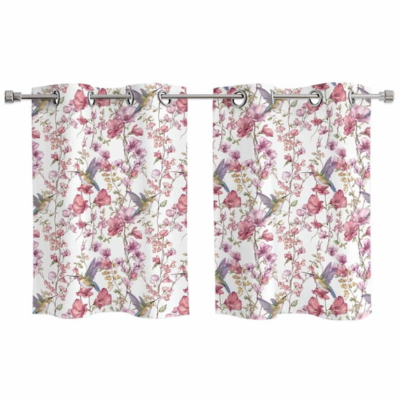 Pink Beige Flowers Kitchen Curtains Window Panels, Spring Floral Elegant Pastoral Botanical Insulated Window Treatment Curtain, Grommet Curtains for Bedroom/Living Room/Bathroom, 2 Piece 27.5"Wx39"L