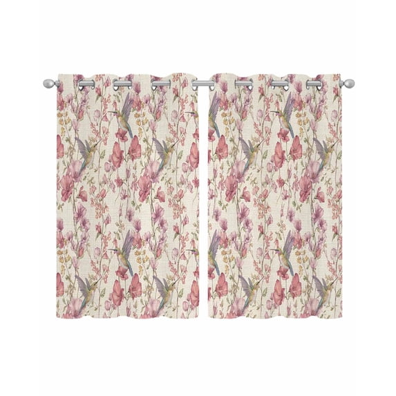 Pink Beige Flowers Sheer Curtains 39 Inch Length 2 Panels Set for Living Room/Bedroom, Spring Floral Elegant Pastoral Rustic Kitchen Curtains Grommet Semi-Sheer Curtains Window Treatments 27.5"x39"x2