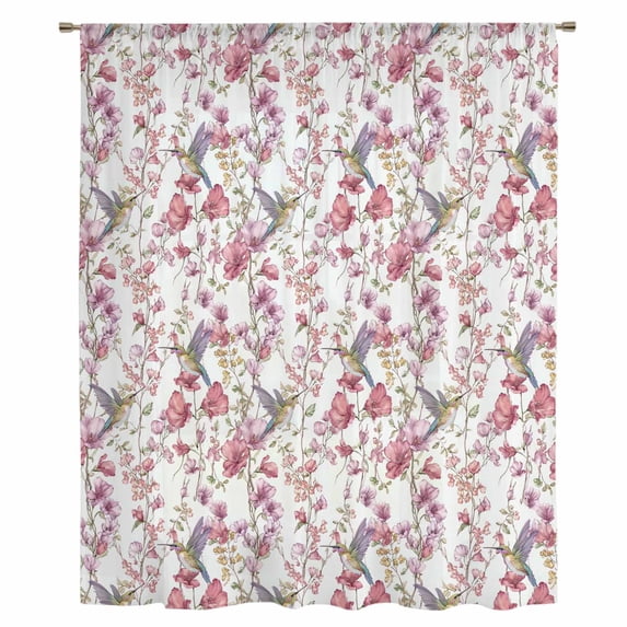 Pink Beige Flowers Sheer Curtains 54 Inches Long, Spring Floral Elegant Pastoral Botanical Light Filering Curtains, Breathable Simi Curtain Privacy Drapes for Kitchen Bathroom Small Window Treatment