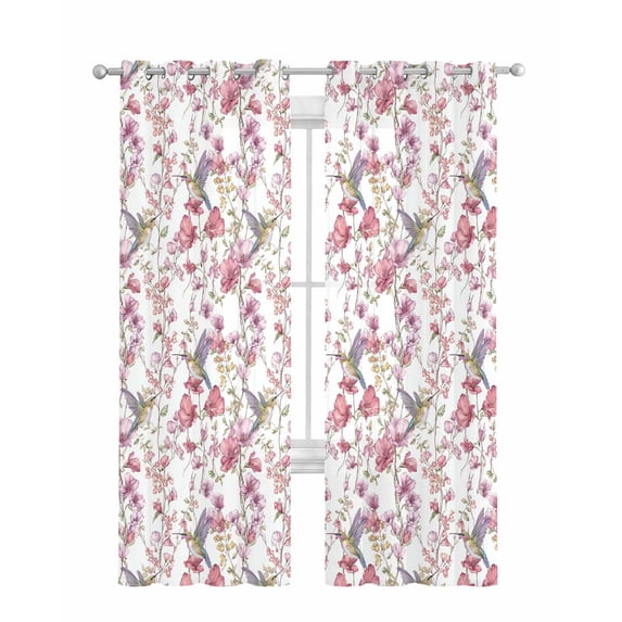 Pink Beige Flowers Sheer Curtains 84 Inch Length 2 Panels Set for Living Room/Bedroom, Spring Floral Elegant Pastoral Botanical Kitchen Curtains Grommet Curtains Window Treatments 52"x84"x2