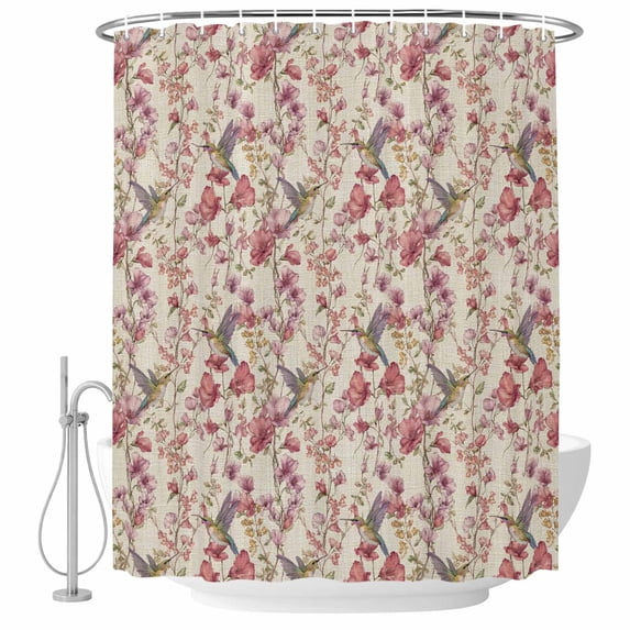 Pink Beige Flowers Shower Curtain, Waterproof Shower Curtains for Bathroom, Spring Floral Elegant Pastoral Rustic Washable Fabric Bathtub Curtain Set Bath Decor with 12 Hooks 72"x78"
