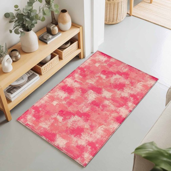 Pink Beige Ink Splatters 2'x3' Rug for Entryway Front Door Kitchen Sink Area, Abstract Minimalist Vintage Rough Texture Low Pile Washable Non Slip Rectangle Area Rug