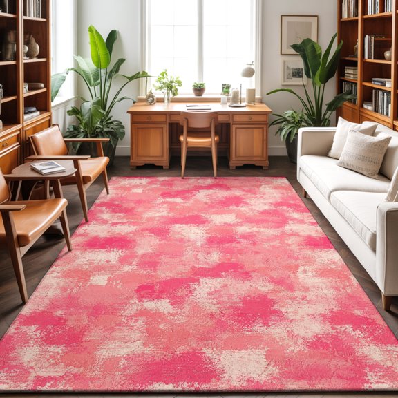 Pink Beige Ink Splatters 8'x10' Area Rug for Living Room Sectional Sofa, Abstract Minimalist Vintage Rough Texture Washable Non Slip Large Rectangle Area Rug