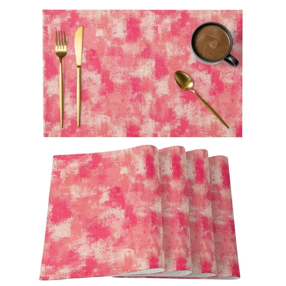 Pink Beige Ink Splatters Cotton Linen Placemats Set of 1, Abstract Minimalist Vintage Rough Texture Washable Table Place Mats Heat Insulating Placemat for Dining Room Kitchen Daily Use 13 x 19 Inch