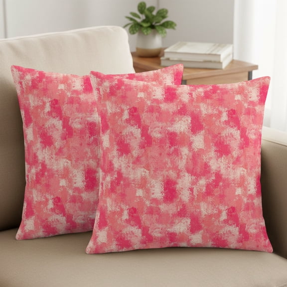 Pink Beige Ink Splatters Pillow Covers Set of 2, Abstract Minimalist Vintage Rough Texture 16x16 Inch Decorative Throw Pillow Covers Soft Pillowcases with Zipper for Couch Sofa Bed Chair