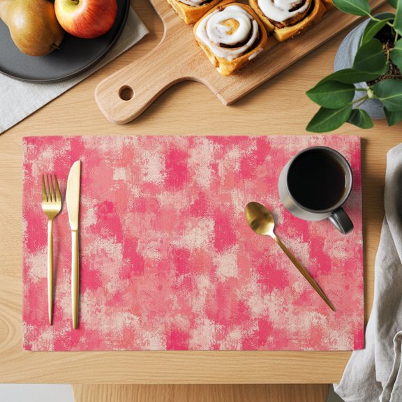 Pink Beige Ink Splatters Placemats Set of 2, Abstract Minimalist Vintage Rough Texture Heat Insulated Linen Place Mats, Washable Stain-Proof Table Mats for Dining Tables Holiday Decor 13x19 Inches