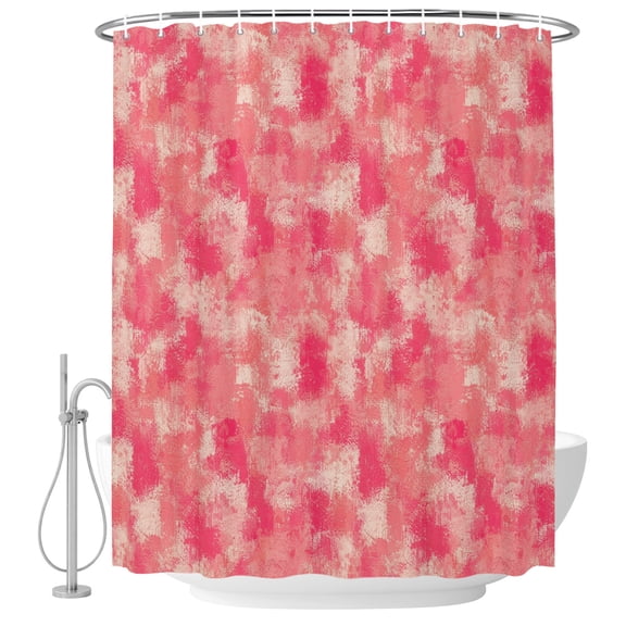 Pink Beige Ink Splatters Shower Curtain for Bathroom, Abstract Minimalist Vintage Rough Texture Waterproof Cloth Fabric Bathroom Accessories Set with 9 Rust Proof Plastic Hooks, 36"x72"