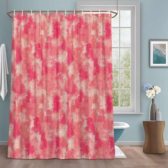 Pink Beige Ink Splatters Shower Curtain Set with Hooks, Abstract Minimalist Vintage Rough Texture Water Repellent Sturdy Shower Curtains for Bathroom Decoration, Machine Washable 36x72 Inch