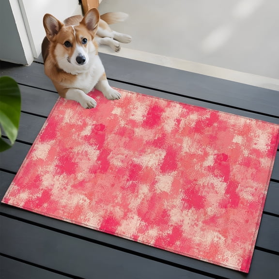 Pink Beige Ink Splatters Washable Entry Rug 2x3 Abstract Minimalist Vintage Rough Texture Low-Profile Area Rugs with Non Slip Backing Indoor Floor Carpet for Entrance Living Room Bedroom Home Office