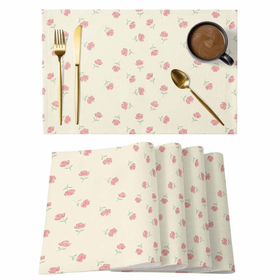 Pink Beige Spring Floral Placemats Set of 2 Elegant Pastoral Flowers Place Mats Indoor Wipeable Table Mats Washable Cloth Dining Table Placemats for Kitchen Holiday Party Home Decor 13x19 Inch