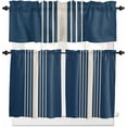 thumbnail image 1 of Pink Beige Striped Kitchen Curtains, Modern Farmhouse Retro Lines 3-Piece Kitchen Curtain Valance and Tiers Set 36 Inch Length, Rod Pocket Half Window Curtains for Cafe Living Room Bathroom, 1 of 4