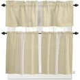 thumbnail image 1 of Pink Beige Striped Kitchen Curtains, Modern Farmhouse Retro Lines 3-Piece Kitchen Curtain Valance and Tiers Set 36 Inch Length, Rod Pocket Half Window Curtains for Cafe Living Room Bathroom, 1 of 5