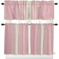 thumbnail image 1 of Pink Beige Striped Kitchen Curtains, Modern Farmhouse Retro Lines 3-Piece Kitchen Curtain Valance and Tiers Set 36 Inch Length, Rod Pocket Half Window Curtains for Cafe Living Room Bathroom, 1 of 3