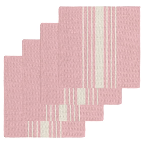 Pink Beige Striped Kitchen Dish Towels for Drying Dishes Set of 4, Modern Farmhouse Retro Lines Waffle Weave Microfiber Hand Tea Bathroom Towels Quick Dry & Absorbent Towel 12x12