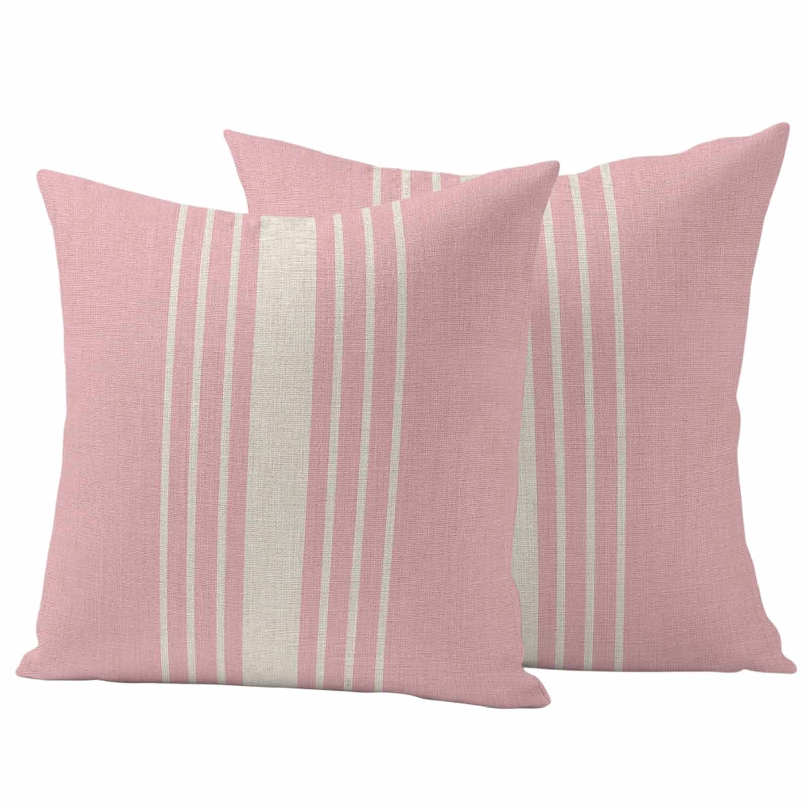 Pink Beige Striped Outdoor Waterproof Pillow Covers, Modern Farmhouse Retro Lines Decorative Square Throw Pillowcase Sofa Cushion Sham for Patio/Couch/Chair, 26"x26" 2 Pack