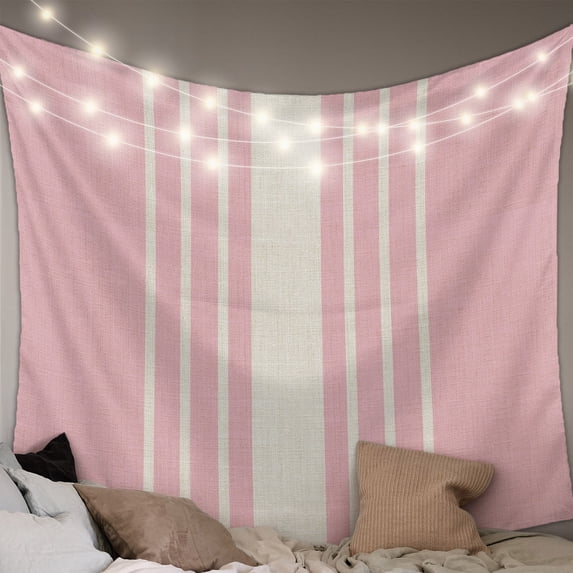Pink Beige Striped Tapestry for Bedroom Wall Hanging Tapestry, Modern Farmhouse Retro Lines Ceiling Backdrop Tapestries Poster Blanket Wall Decor for Teens Room Living Room Dorm 59" x 79"