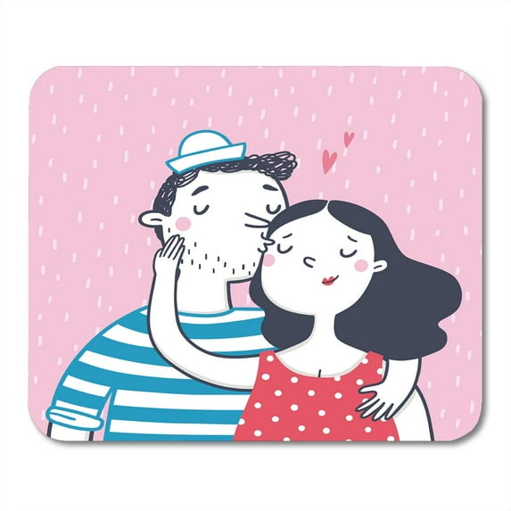Pink Beloved Couple in Love Hugging and Kissing Man Woman Sailor Valentine Day Cartoon Mousepad Mouse Pad Mouse Mat 9x10 inch