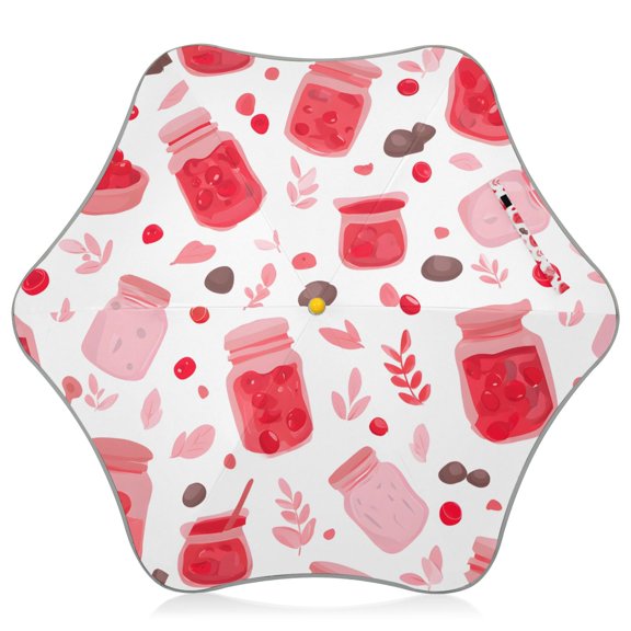 Pink Berry Jam Kids Umbrella Rain Umbrella Clear Grip Handle Folding Umbrellas UV50+ 35in