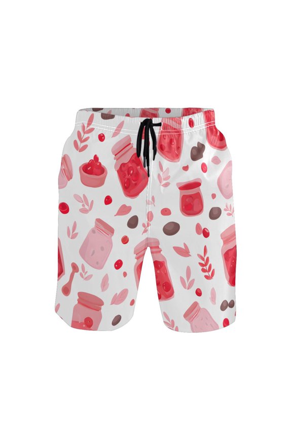 Pink Berry Jam Mens Swim Trunks Quick Dry Board Shorts Breathable Fit Beach Shorts Swimwear