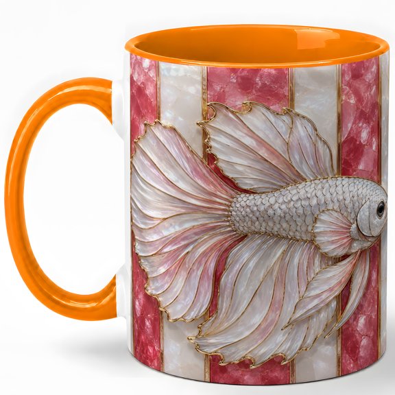 Pink Betta Fish Coffee Mug, Aquarium Fish Mug, Ceramic 11 oz