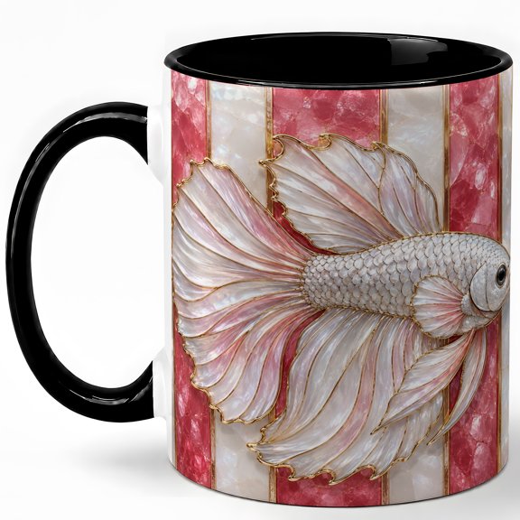 Pink Betta Fish Coffee Mug, Aquarium Fish Mug, Ceramic 11 oz
