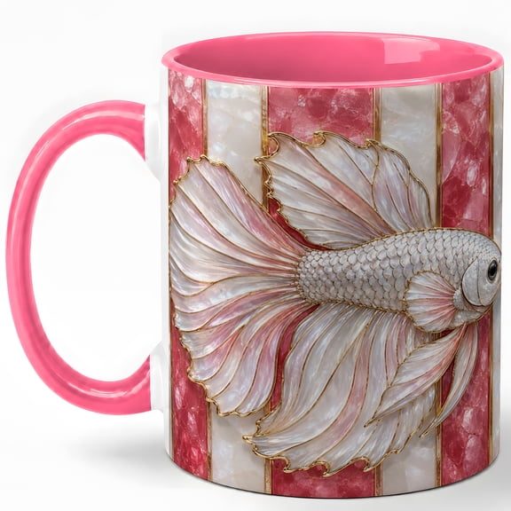 Pink Betta Fish Coffee Mug, Aquarium Fish Mug, Ceramic 11 oz