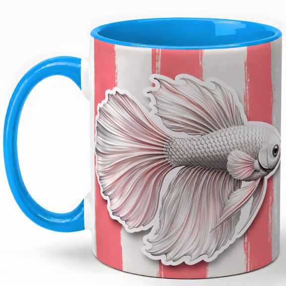Pink Betta Fish Coffee Mug, Fancy Fish Mug, Ceramic 11 oz