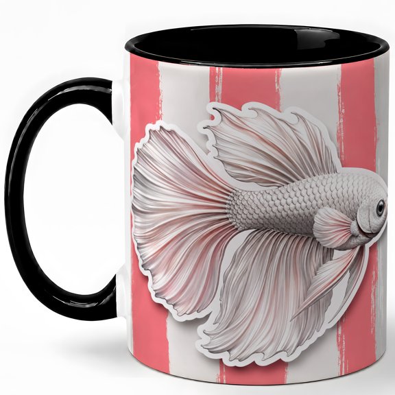 Pink Betta Fish Coffee Mug, Fancy Fish Mug, Ceramic 11 oz