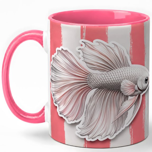 Pink Betta Fish Coffee Mug, Fancy Fish Mug, Ceramic 11 oz