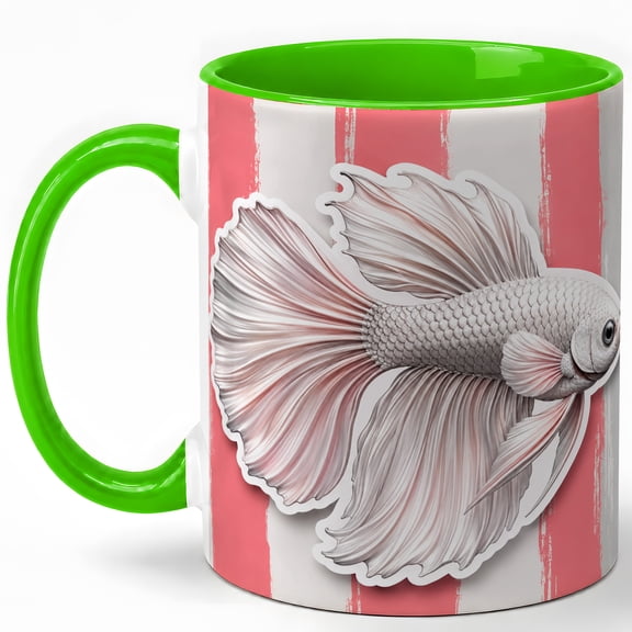 Pink Betta Fish Coffee Mug, Fancy Fish Mug, Ceramic 11 oz