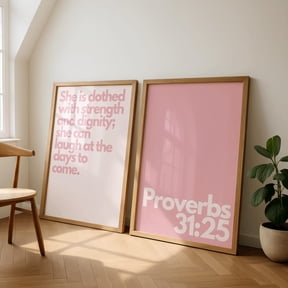 Pink Bible Verse Wall Art Duo Proverbs 31:25 Christian Scripture Decor Set 2 Stretched Canvas 12x18