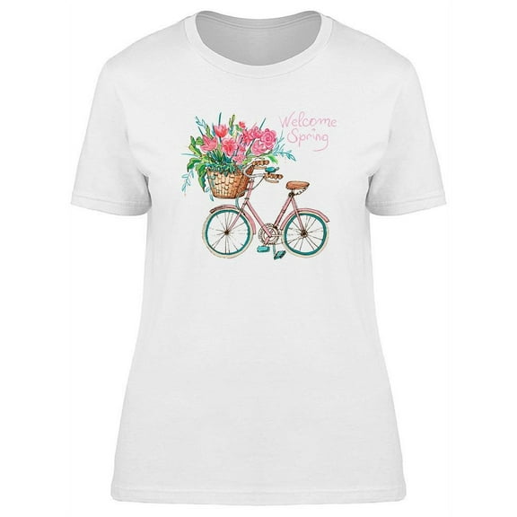 Pink Bicycle Carrying Tulips T-Shirt Women -Image by Shutterstock, Female Large